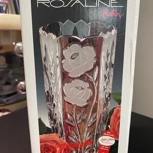 Vintage "Rosaline" RUBY RED & CLEAR Cut-Glass VASE- 24% Lead Crystal Germany
